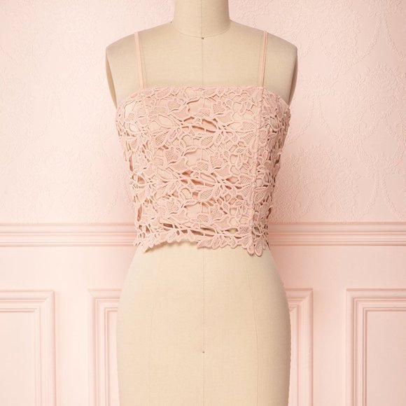 Pink Crocheted Lace Crop Camisole - Picture 1 of 4